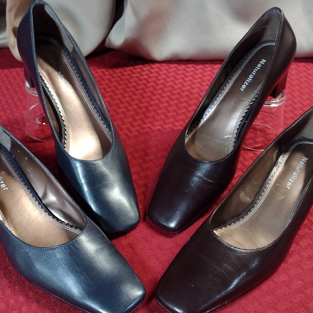 Women’s Naturalizer 2 inch Pumps: Blue Pair and Brown Pair – Size 7N